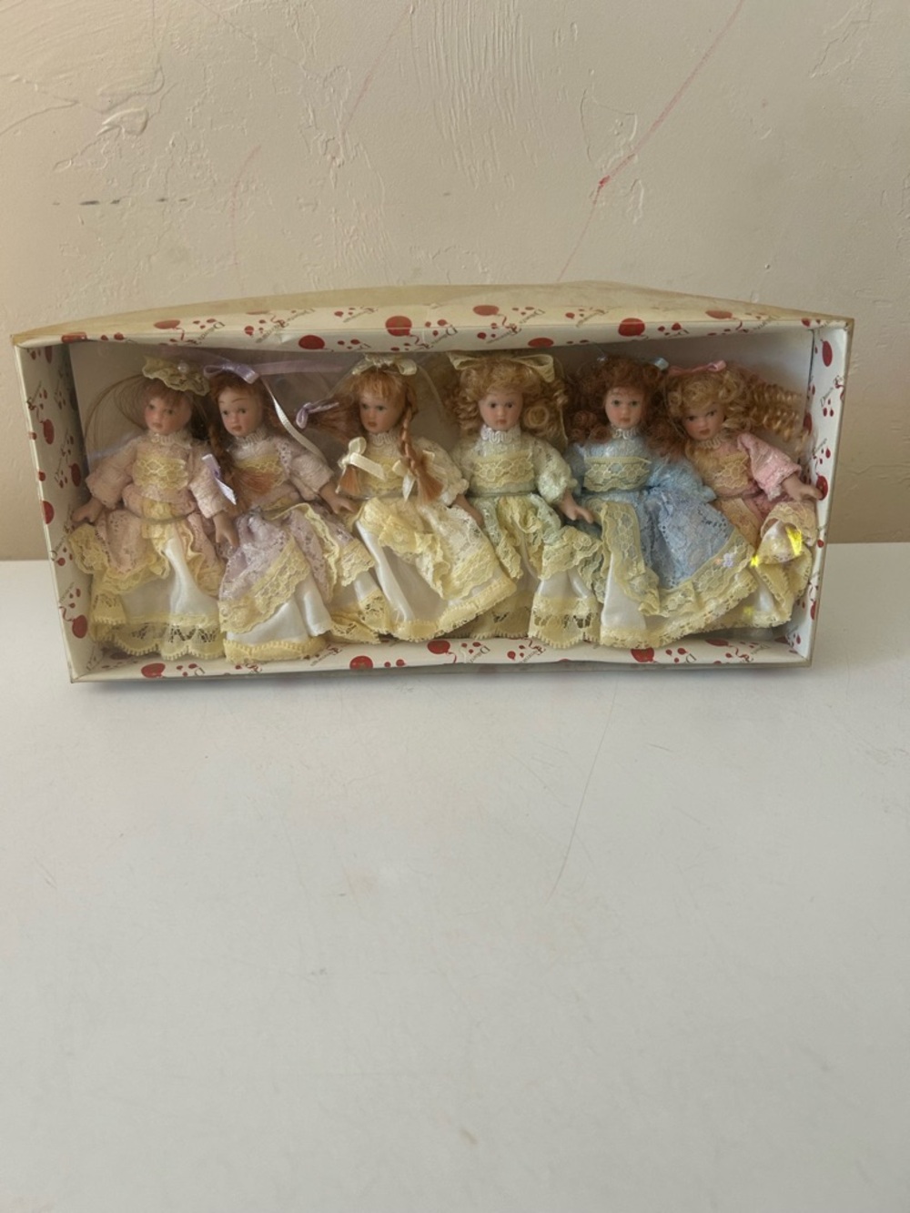 NEW Vintage Dillard's Trimmings 4" Victorian Porcelain Doll Ornaments Set of 6